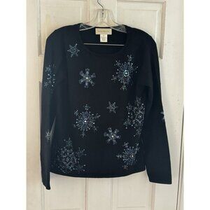 💙Vtg Susan Bristol Sz M Sparkly Sweater Event Black Sequin Beaded Bling‎
